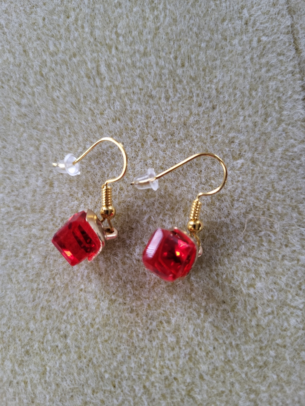Red Crystal Cube Drop Earrings